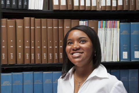 Student in library